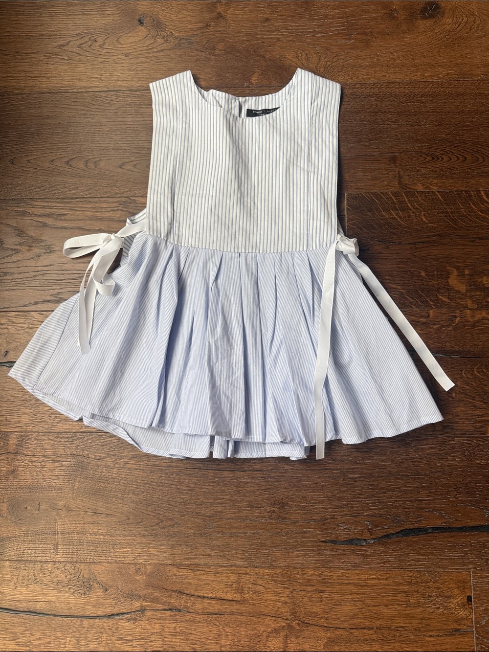 NWT Romeo & Juliet Couture Light Blue and White Striped Tie-Side Peplum Top